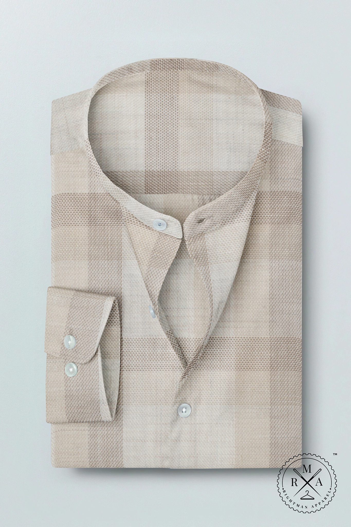 Off White Shirt with Pale Brown Checks SH183